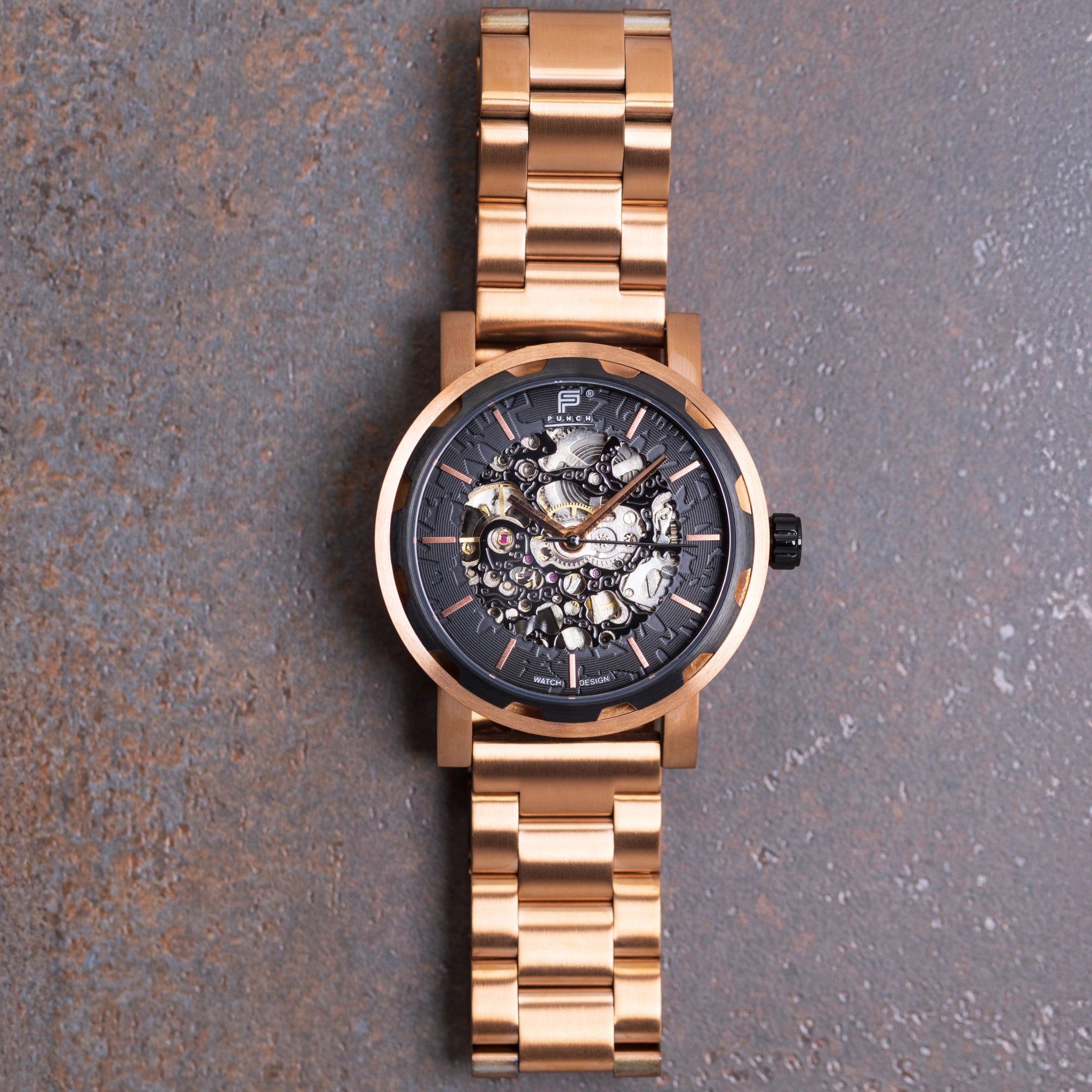 Mens Rose Gold Automatic Watch - Rose Gold Stainless Steel Strap l PUNCH - PUNCH Watch & Eyewear - Punch Watch Design