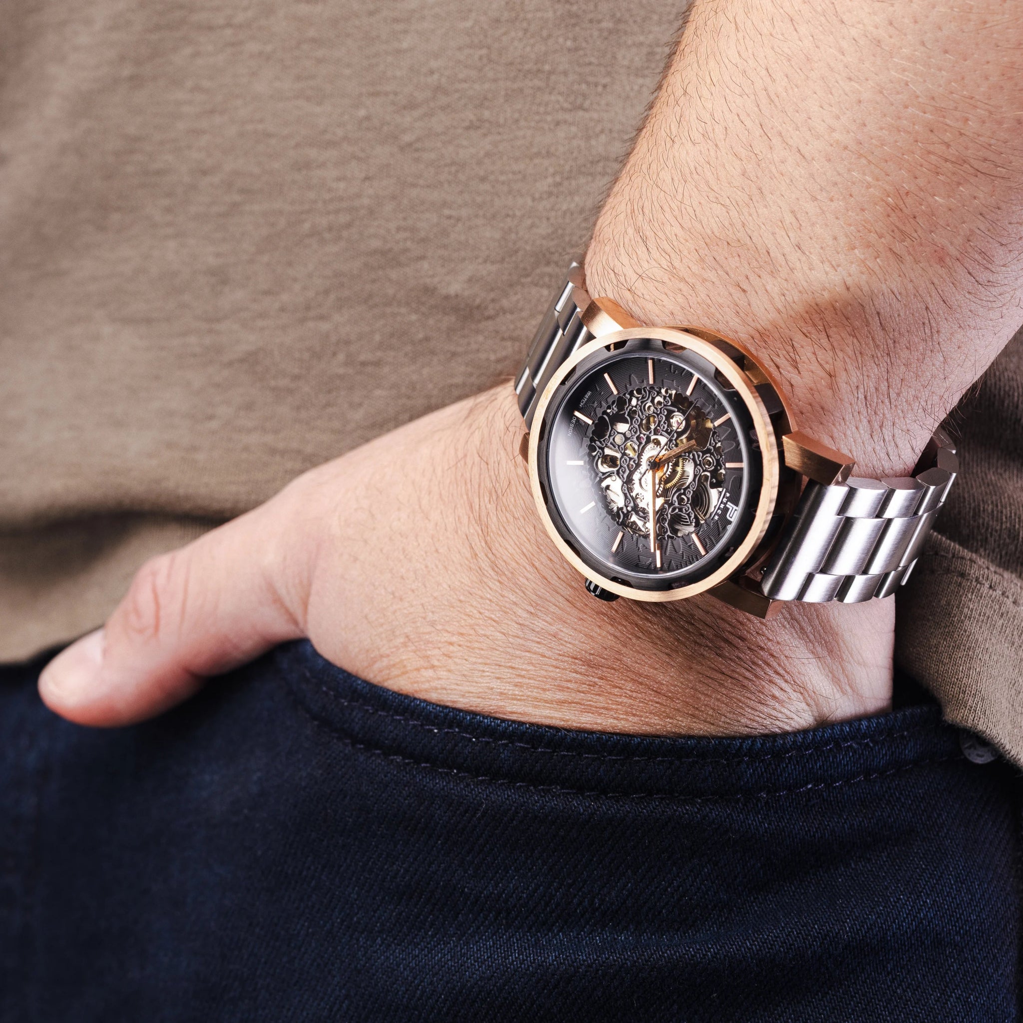 Mens Rose Gold Automatic Watch - Silver Stainless Steel Strap l PUNCH - PUNCH Watch & Eyewear - Punch Watch Design
