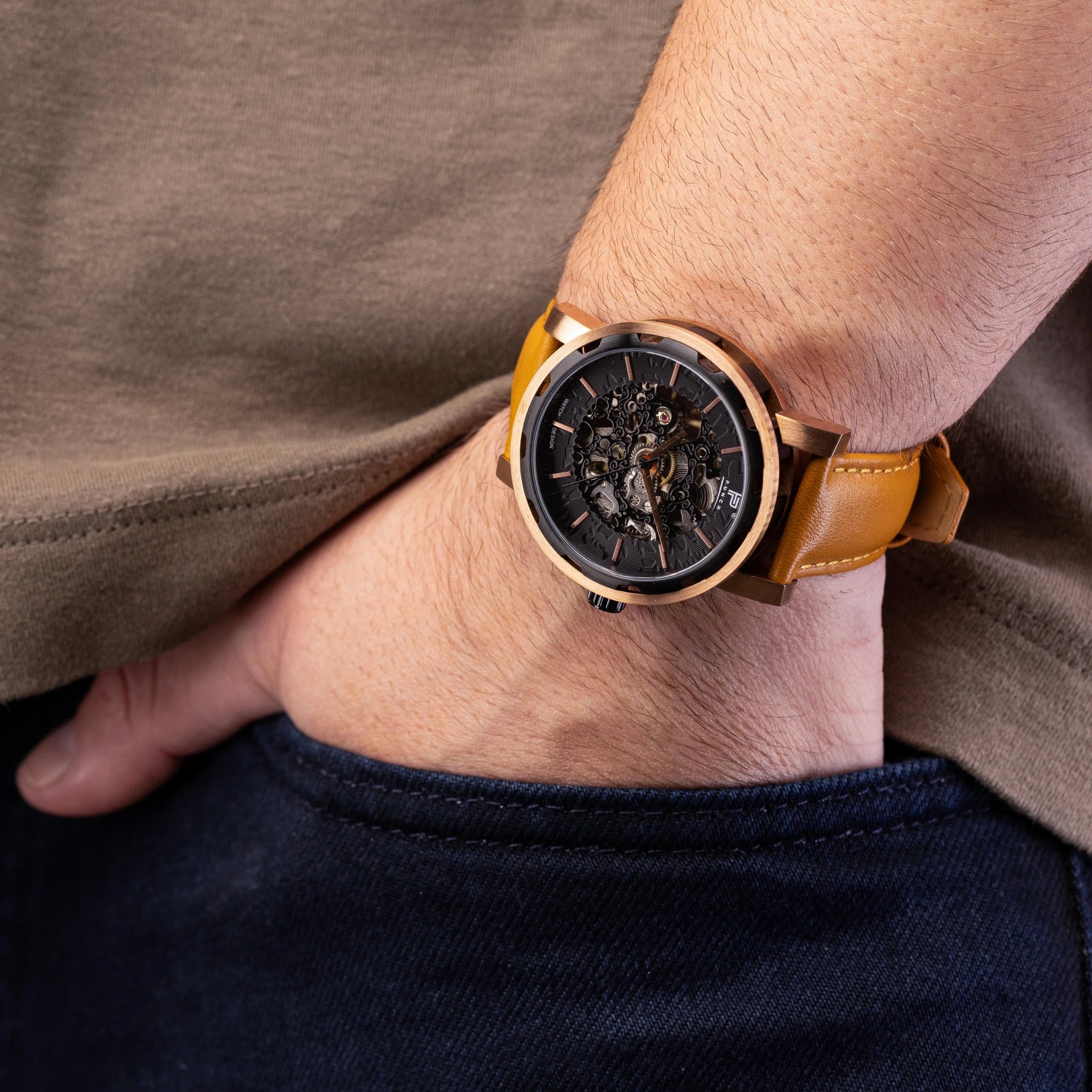 Mens Rose Gold Automatic Watch - Tan Leather Strap l PUNCH - PUNCH Watch & Eyewear - Punch Watch Design