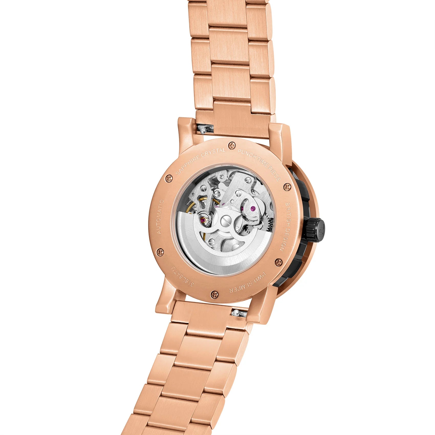 Mens rose gold skeleton watch best sale