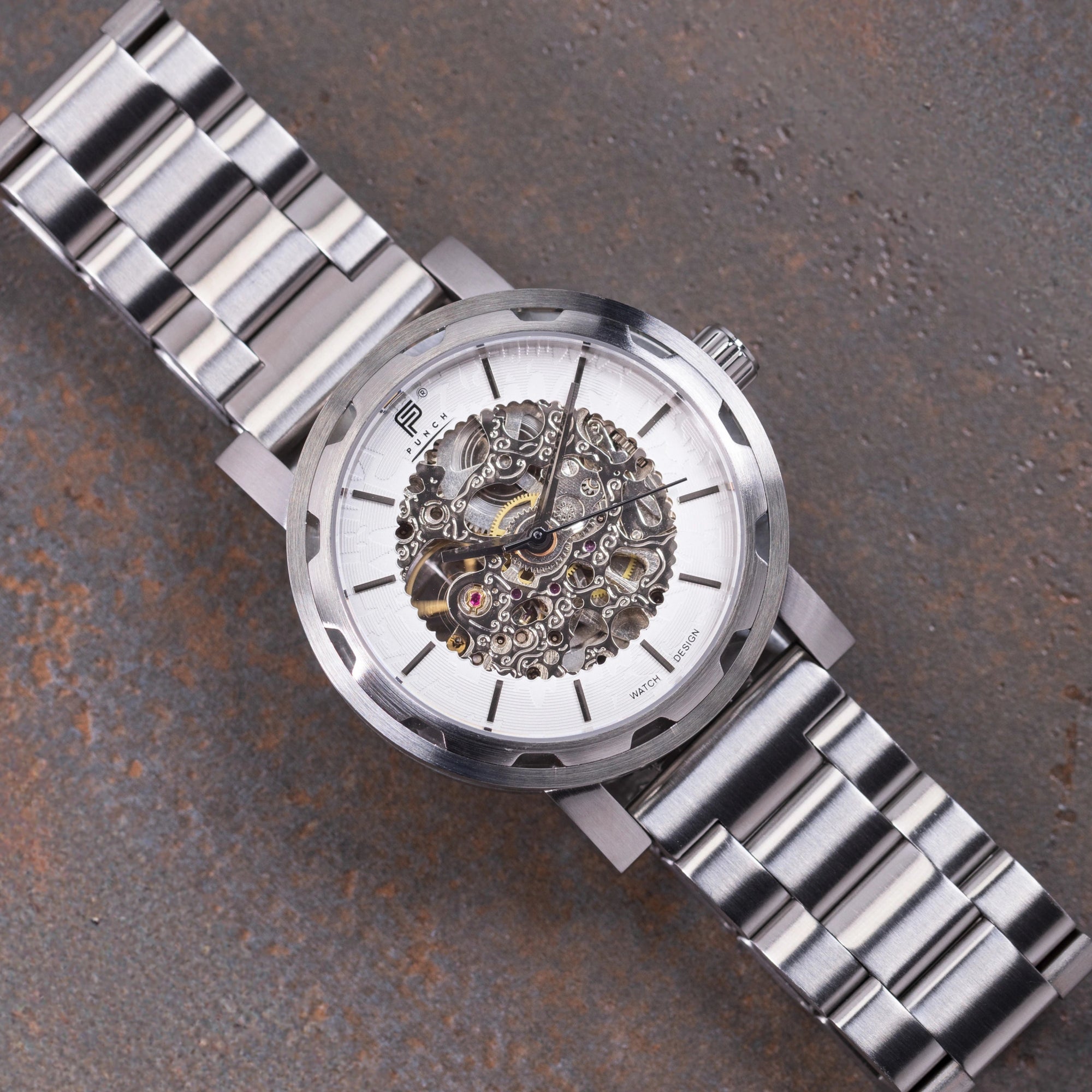 Mens Silver Automatic Watch - Silver Stainless Steel Strap l PUNCH - PUNCH Watch & Eyewear - Punch Watch Design