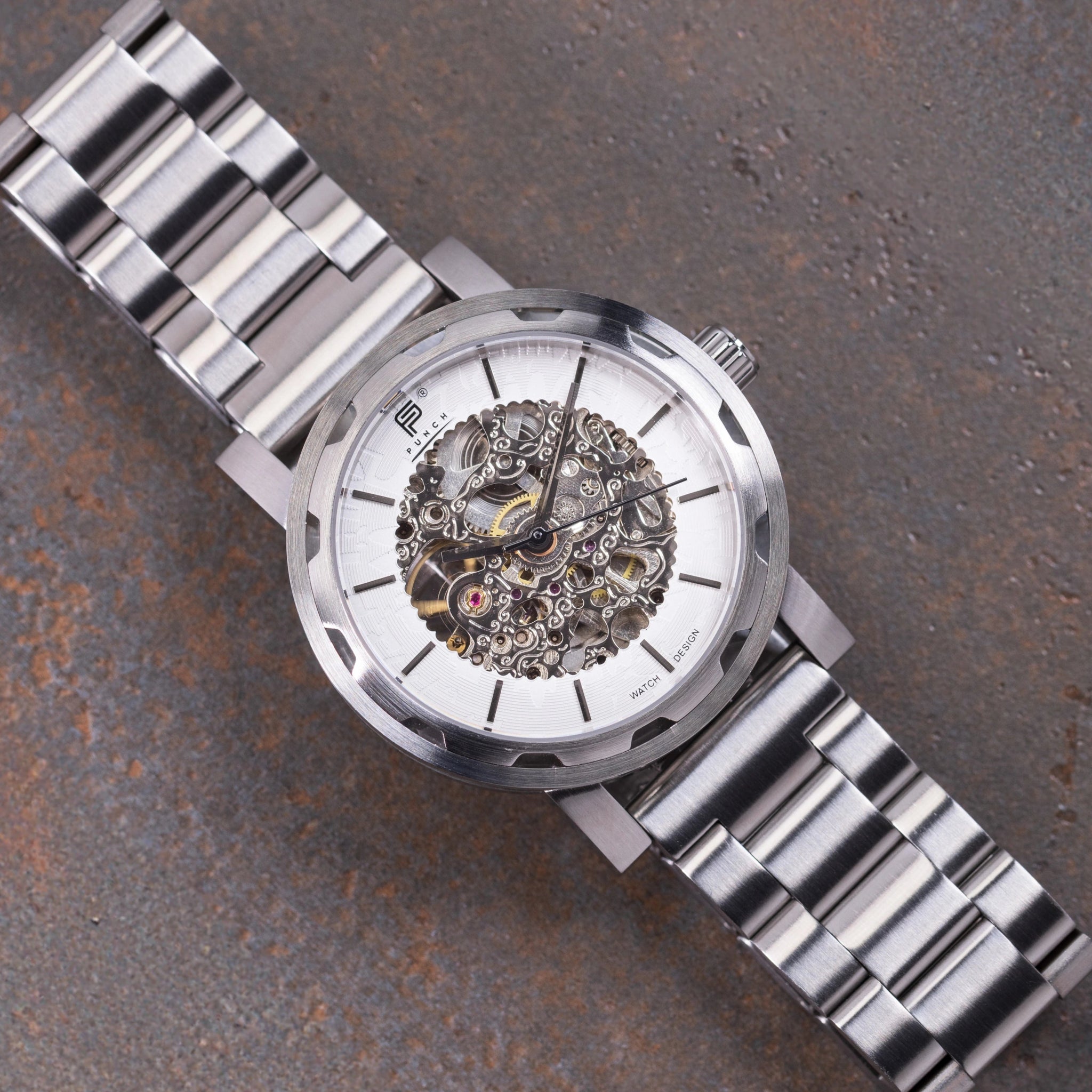 Mens Silver Automatic Watch - Silver Stainless Steel Strap l PUNCH - PUNCH Watch & Eyewear - Punch Watch Design