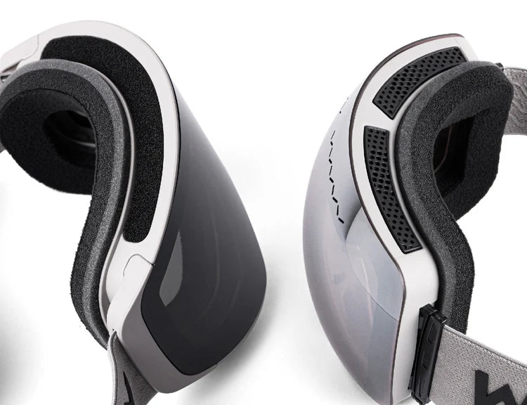 Close up of a pair of ski goggles showing comfort 