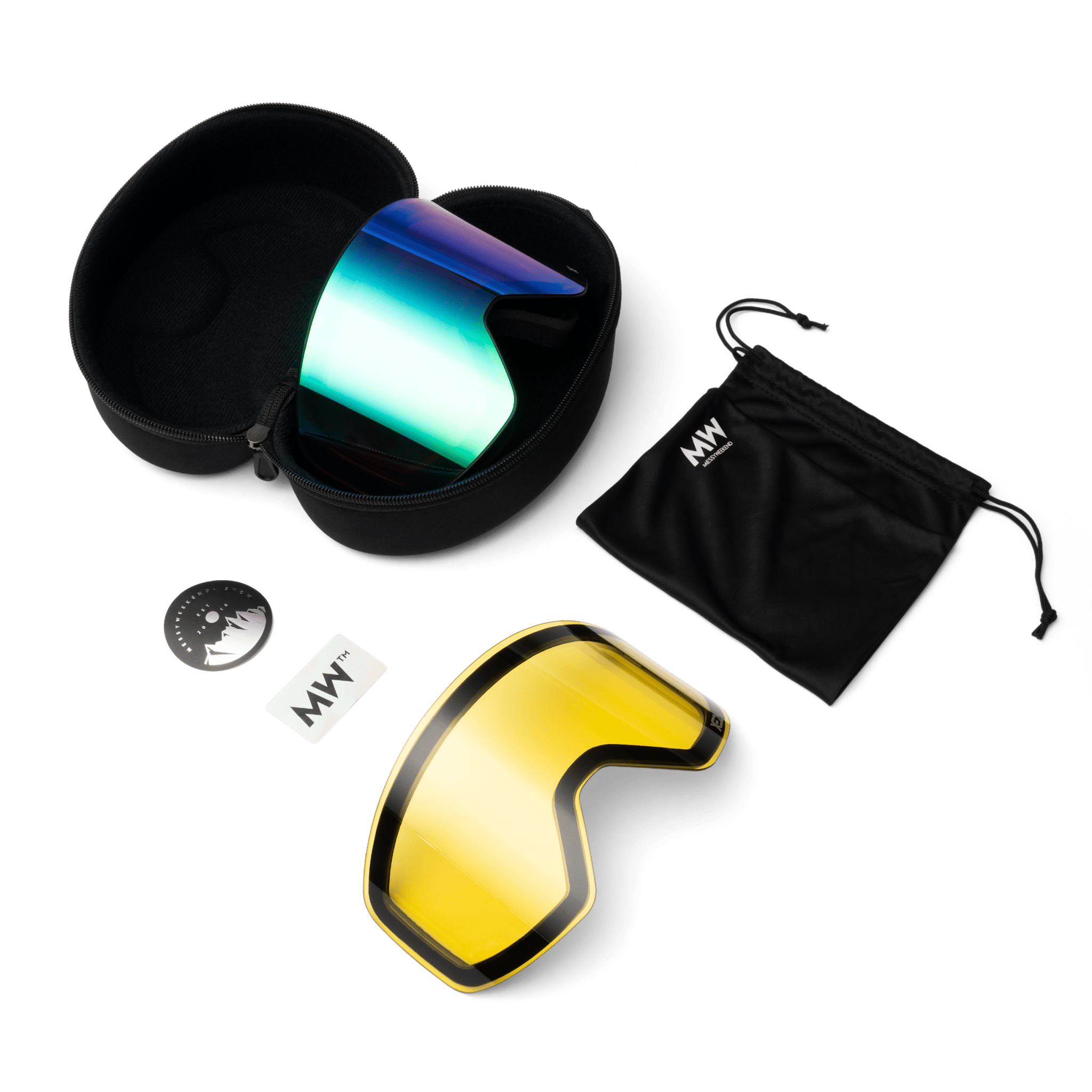 Messy Weekend Mirrored Ski Goggles, CLEAR XE2, Dual Layered UV400, Grey, Green Mirrored - PUNCH Watch & Eyewear - MESSY WEEKEND