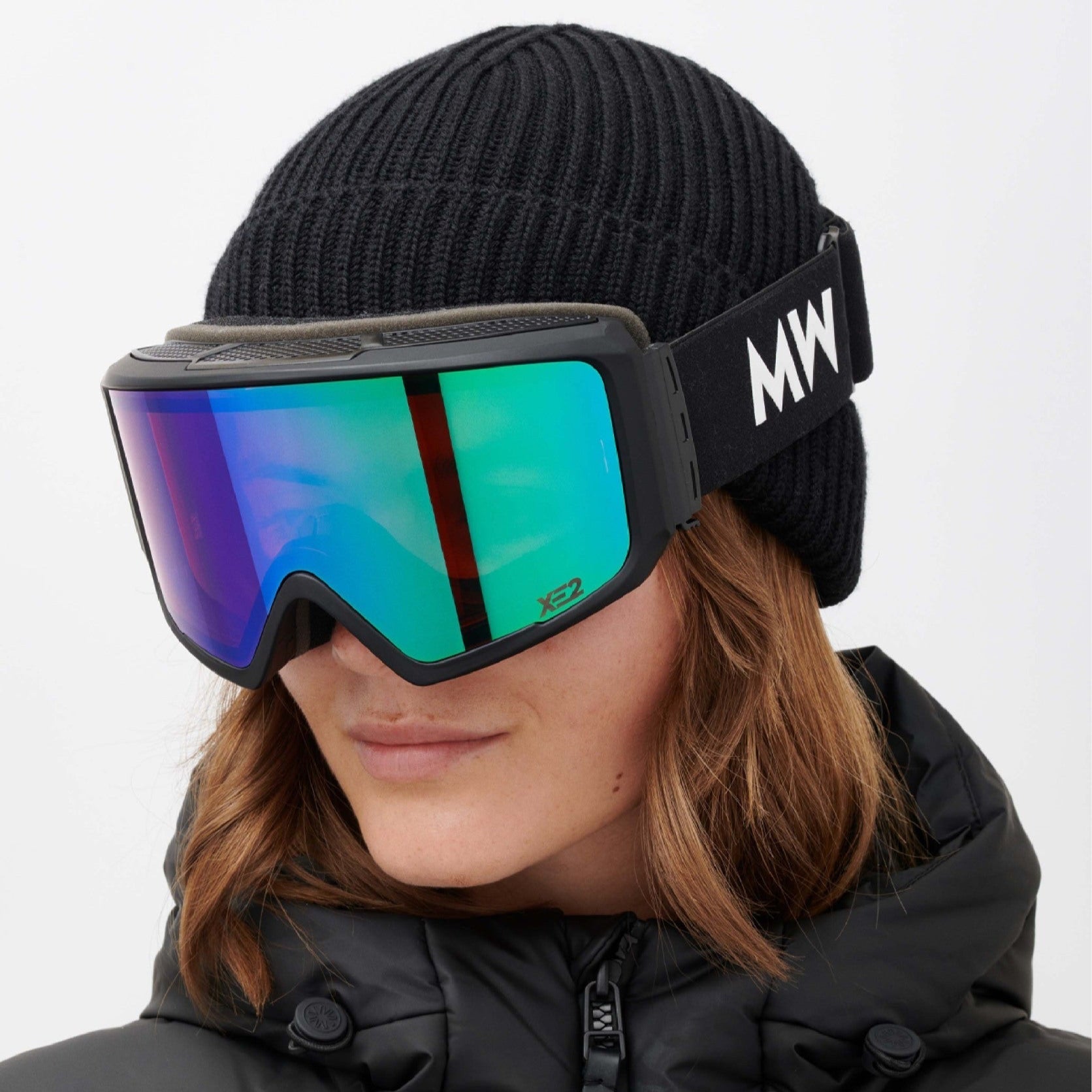Messy Weekend Ski Goggles, FLIP XE2, UV400, Black Green Mirrored - PUNCH Watch & Eyewear - MESSY WEEKEND