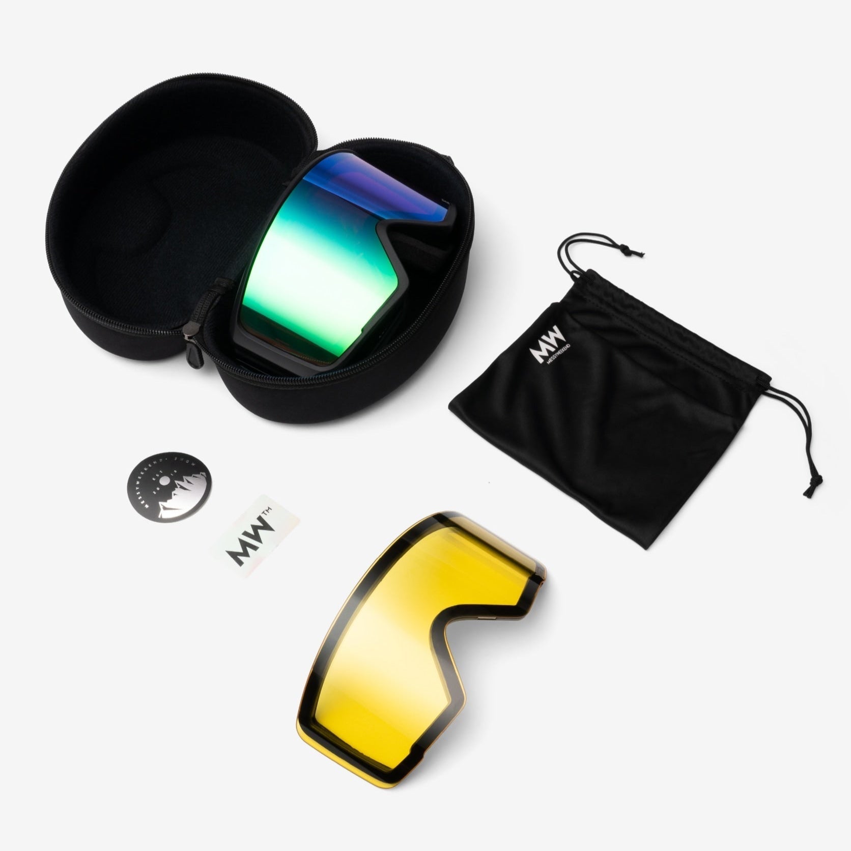 Messy Weekend Ski Goggles, FLIP XE2, UV400, Black Green Mirrored - PUNCH Watch & Eyewear - MESSY WEEKEND