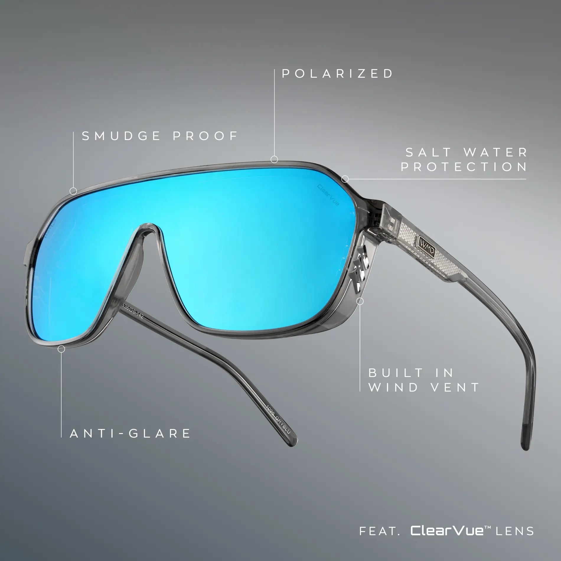 RYDER Shield Sports Polarised Sunglasses, Grey Mirror Blue Lens by WMP Eyewear - PUNCH Watch & Eyewear - WMP Eyewear