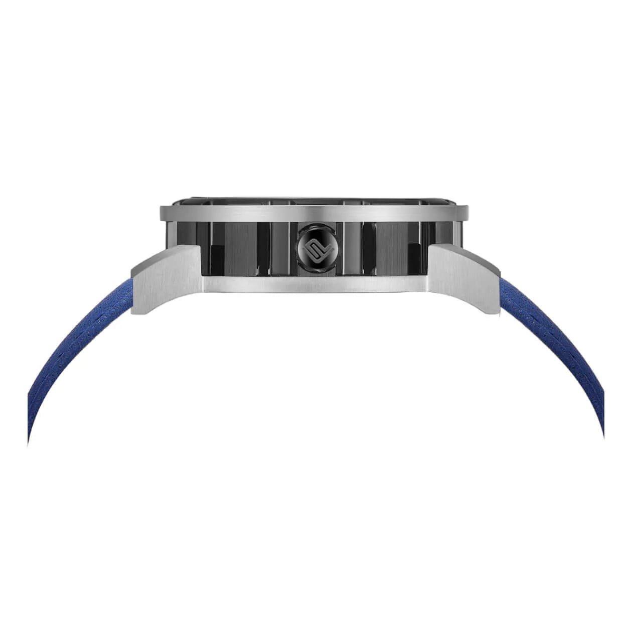 Mens Black Automatic Watch - Blue Leather Strap l PUNCH - PUNCH Watch & Eyewear - Punch Watch Design