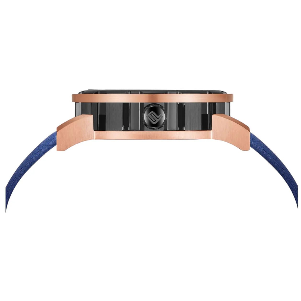 Mens Rose Gold Automatic Watch - Blue Leather Strap l PUNCH - PUNCH Watch & Eyewear - Punch Watch Design