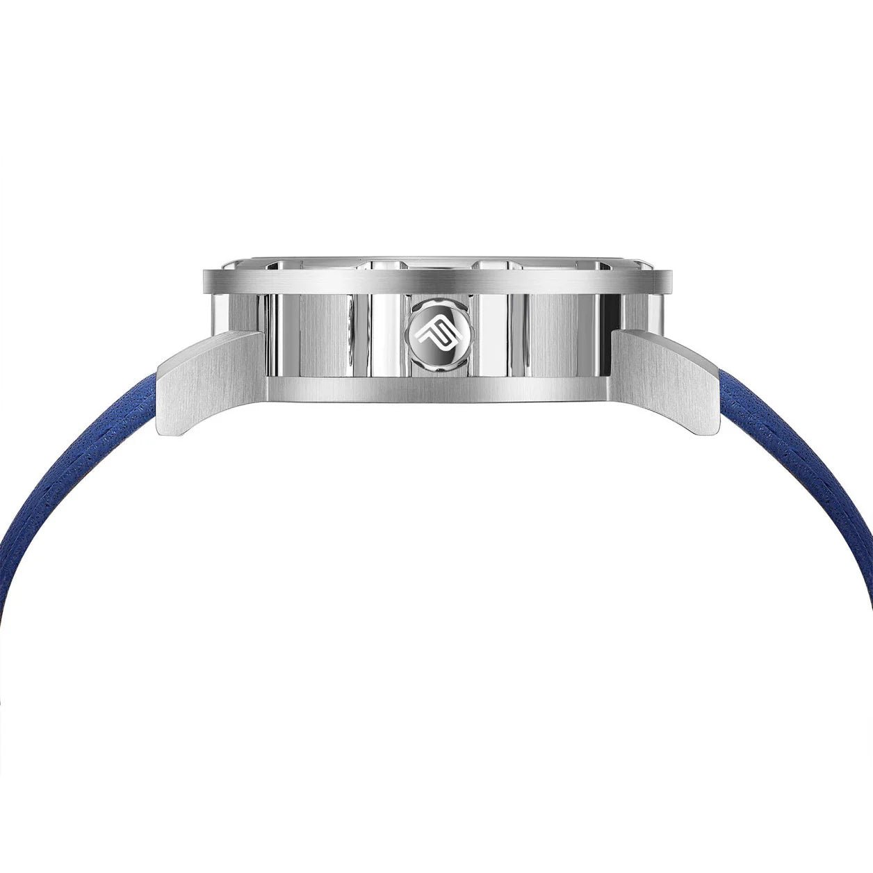 Mens Silver Automatic Watch - Blue Leather Strap l PUNCH - PUNCH Watch & Eyewear - Punch Watch Design