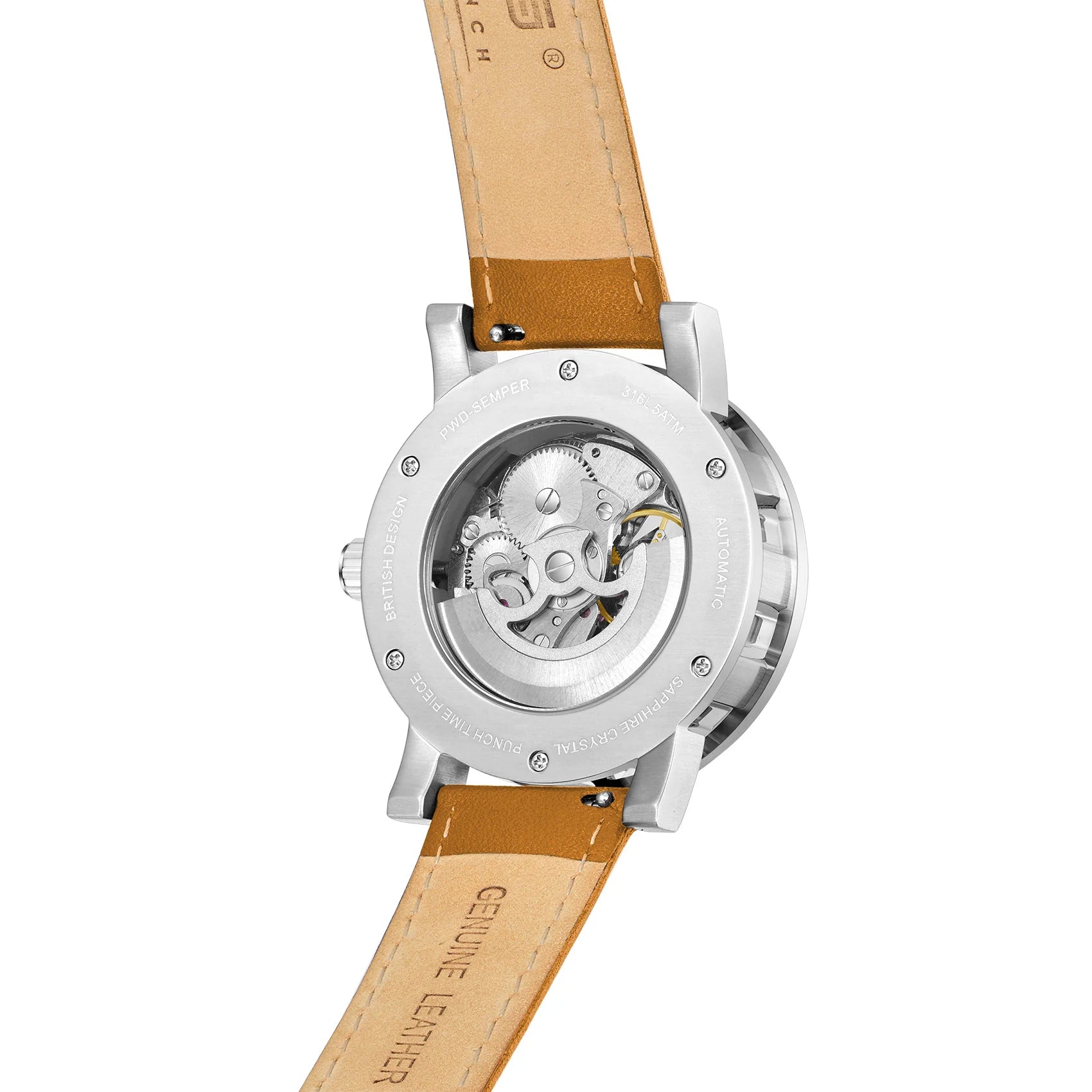 Mens Silver Automatic Watch - Tan Leather Strap l PUNCH - PUNCH Watch & Eyewear - Punch Watch Design