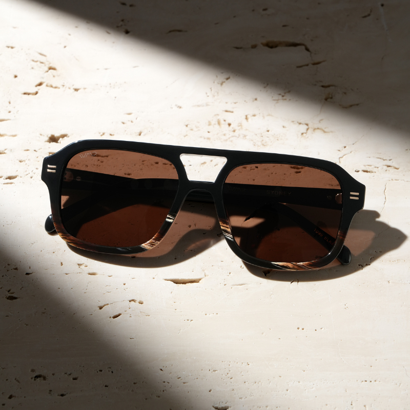 SYDNEY Oversized Retro Aviator Women's Sunglasses in Black Mineral by WMP Eyewear - Punch Watch Design 