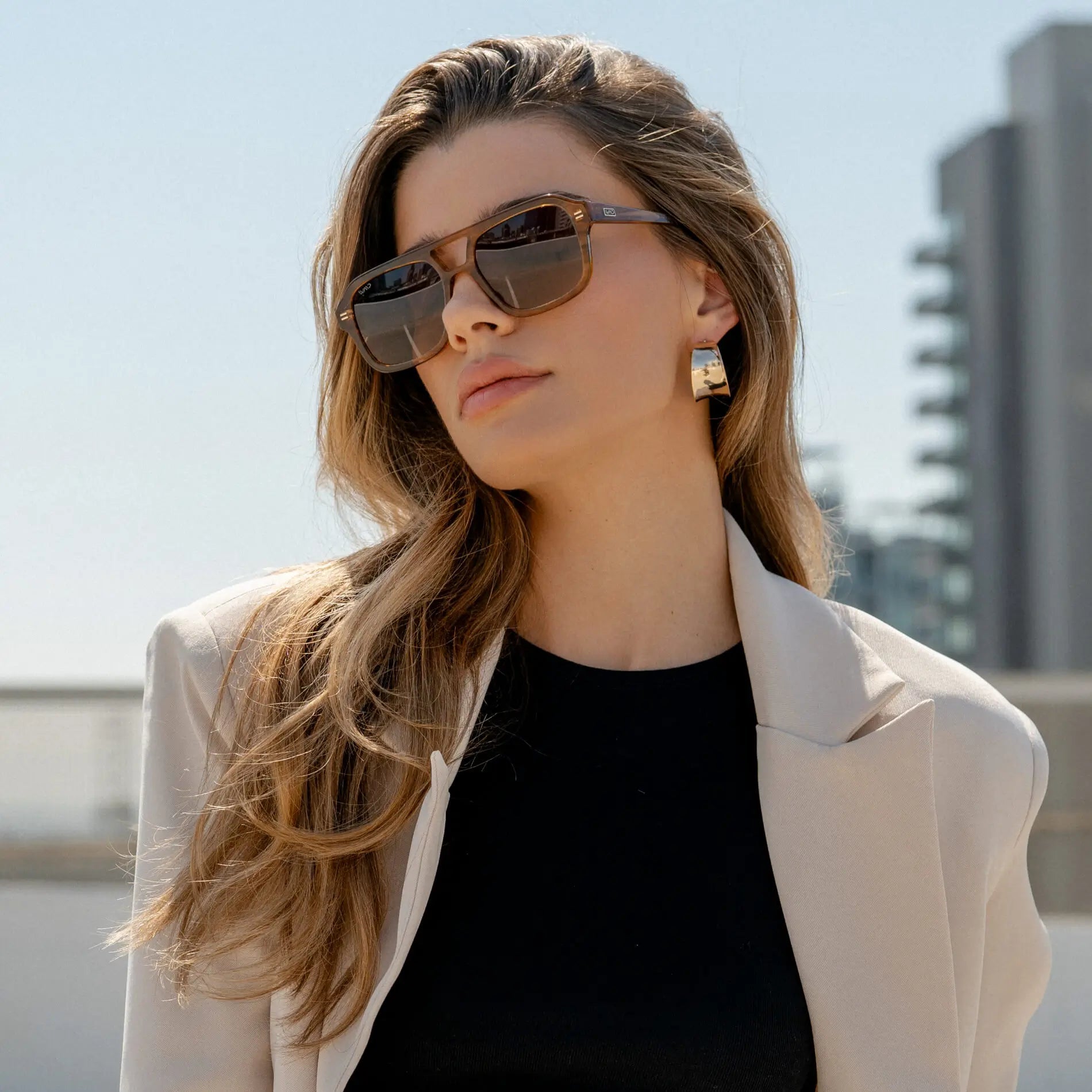 SYDNEY Oversized Retro Aviator Women's Sunglasses in Crystal Brown Grain by WMP Eyewear - PUNCH Watch & Eyewear - WMP Eyewear