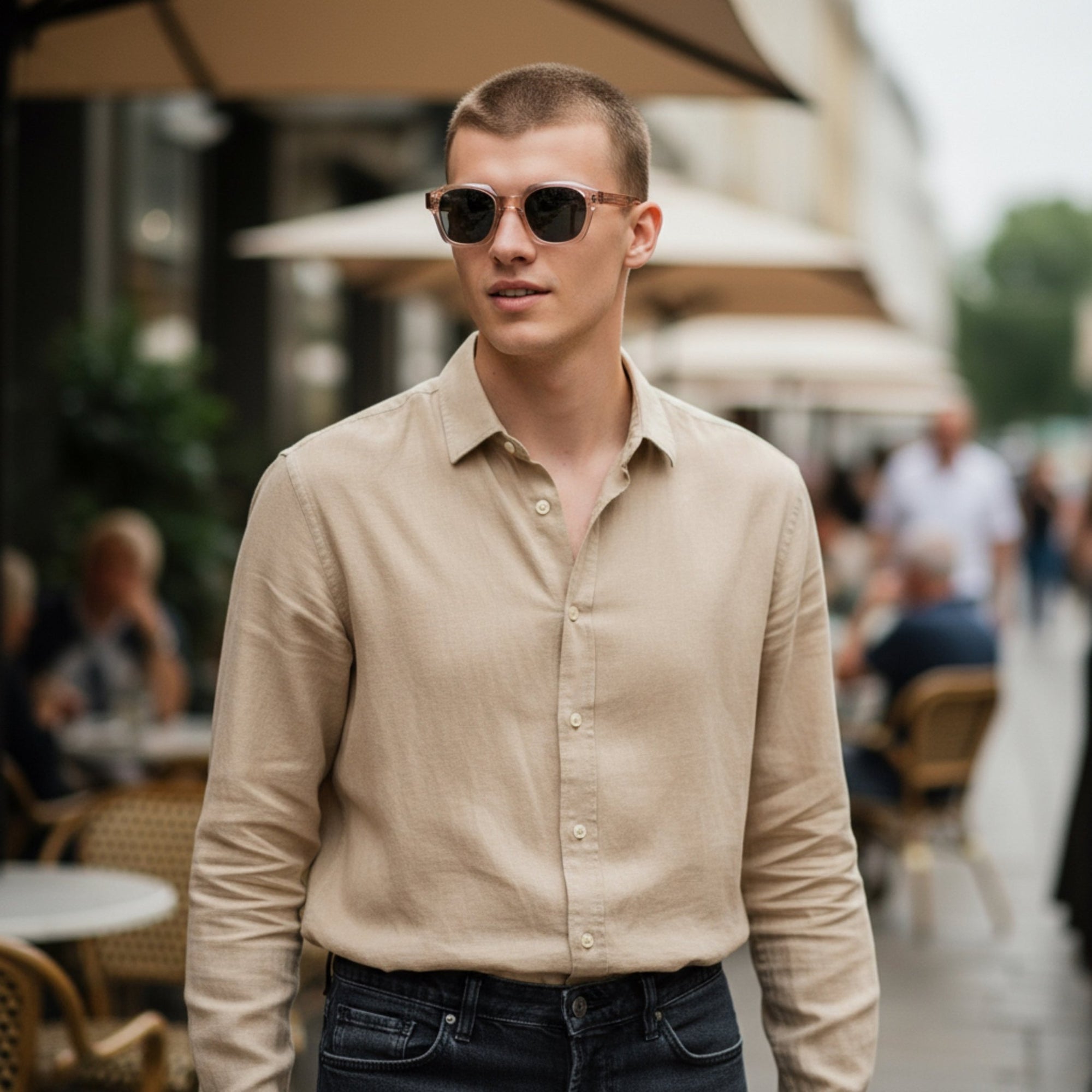 THEO Geometric Polarised Sunglasses, Unisex, Beige Crystal by TrueVivid - PUNCH Watch & Eyewear - TRUEVIVID