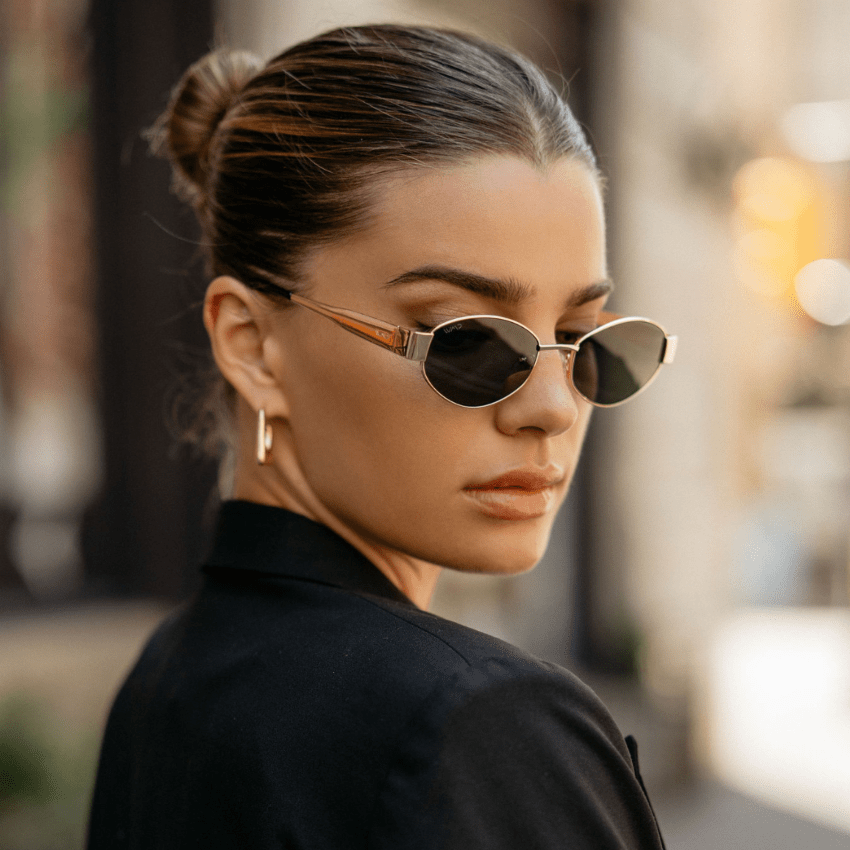 VERONA Oval Thick Framed Women's Sunglasses in Gold, Black by WMP Eyewear - PUNCH Watch & Eyewear - WMP Eyewear