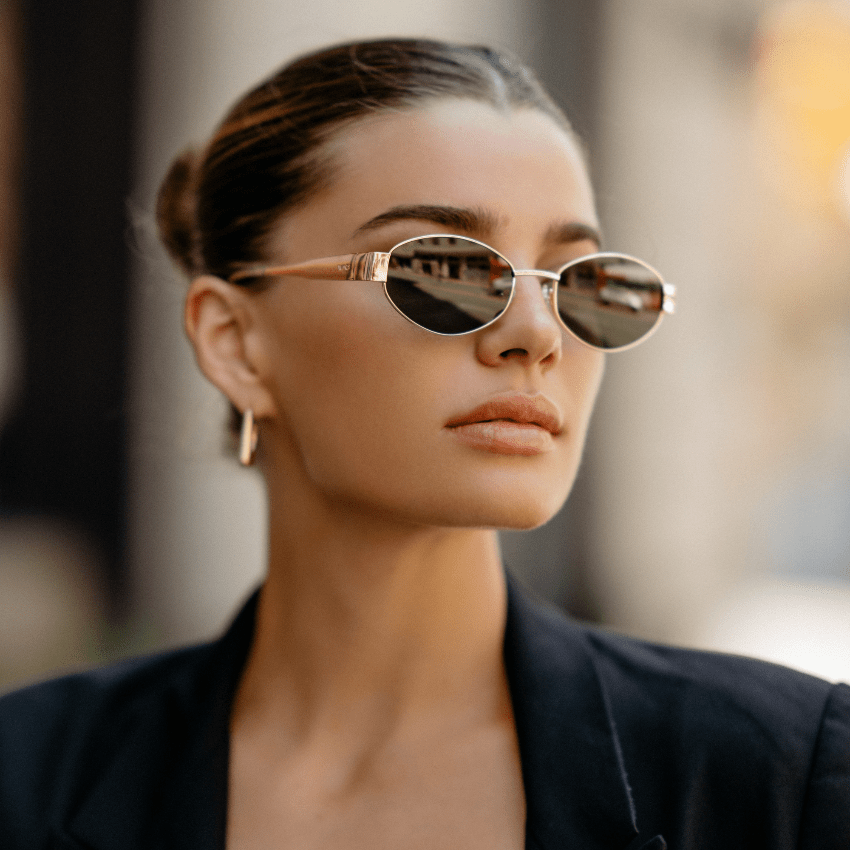 VERONA Oval Thick Framed Women's Sunglasses in Gold, Black by WMP Eyewear - PUNCH Watch & Eyewear - WMP Eyewear