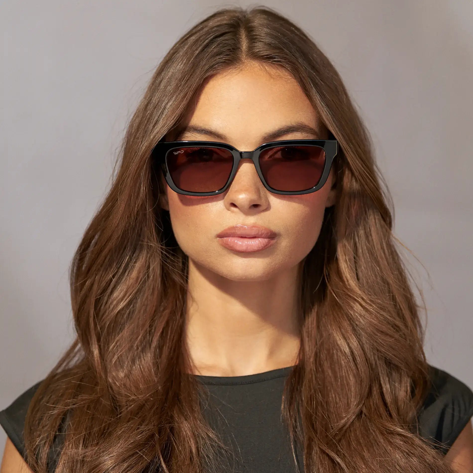 VIVIAN Slim Rectangular Women's Sunglasses Black Red Tinted Lens WMP Eyewear - PUNCH Watch & Eyewear - WMP Eyewear