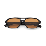 YORI Black Low Profile Aviator Sunglasses Rich Orange Lens fmr BURT by Messy Weekend